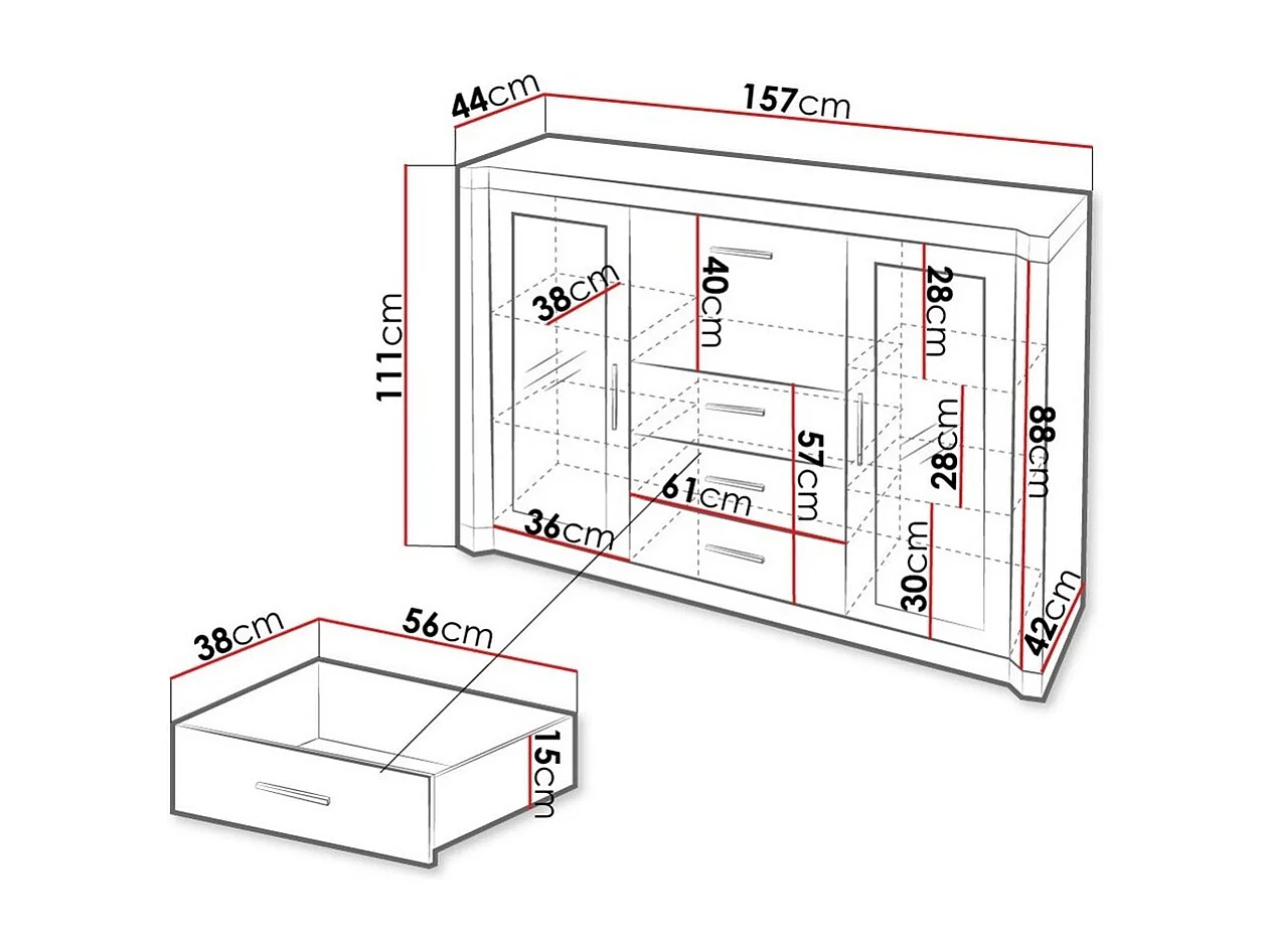 Cómoda Lorelie 106, Trufa roble, Con cajones y puertas, Número de cajones: 3, 111x157cm