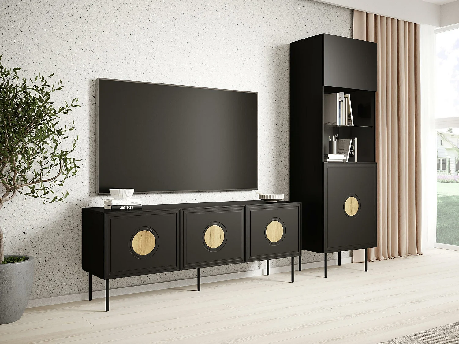 Estante Domromi 104, Com portas, Vidro temperado, 190x60x40cm