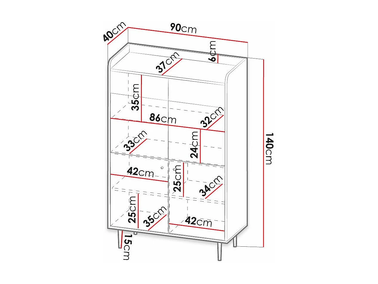 Estantería Ferenou 108, Con puertas|Cerrable, Vidrio templado|Aglomerado laminado, 140cm