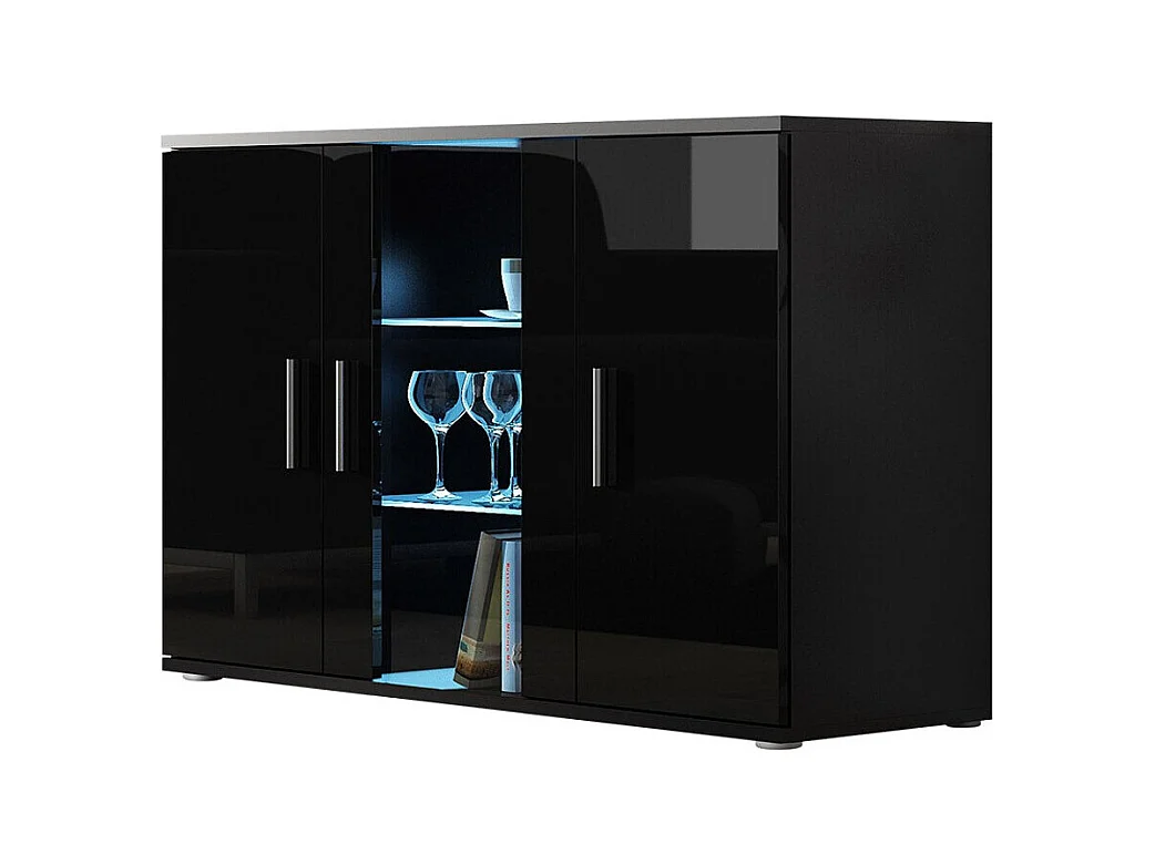 Buffet Tornola 106, Noir|Noir brillant, 80x120cm, Le nombre de portes: 341cm