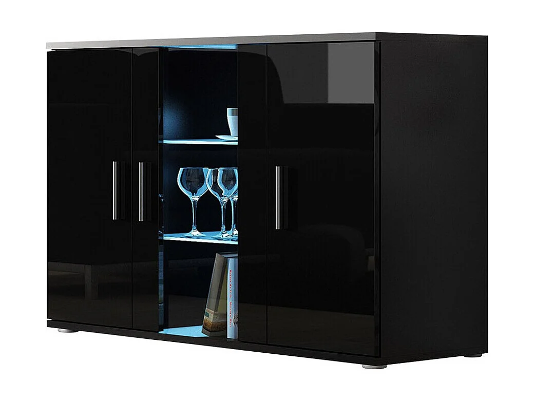 Aparador Tornola 106, Negro brillante|Negro, 80x120cm, Número de puertas: 341cm