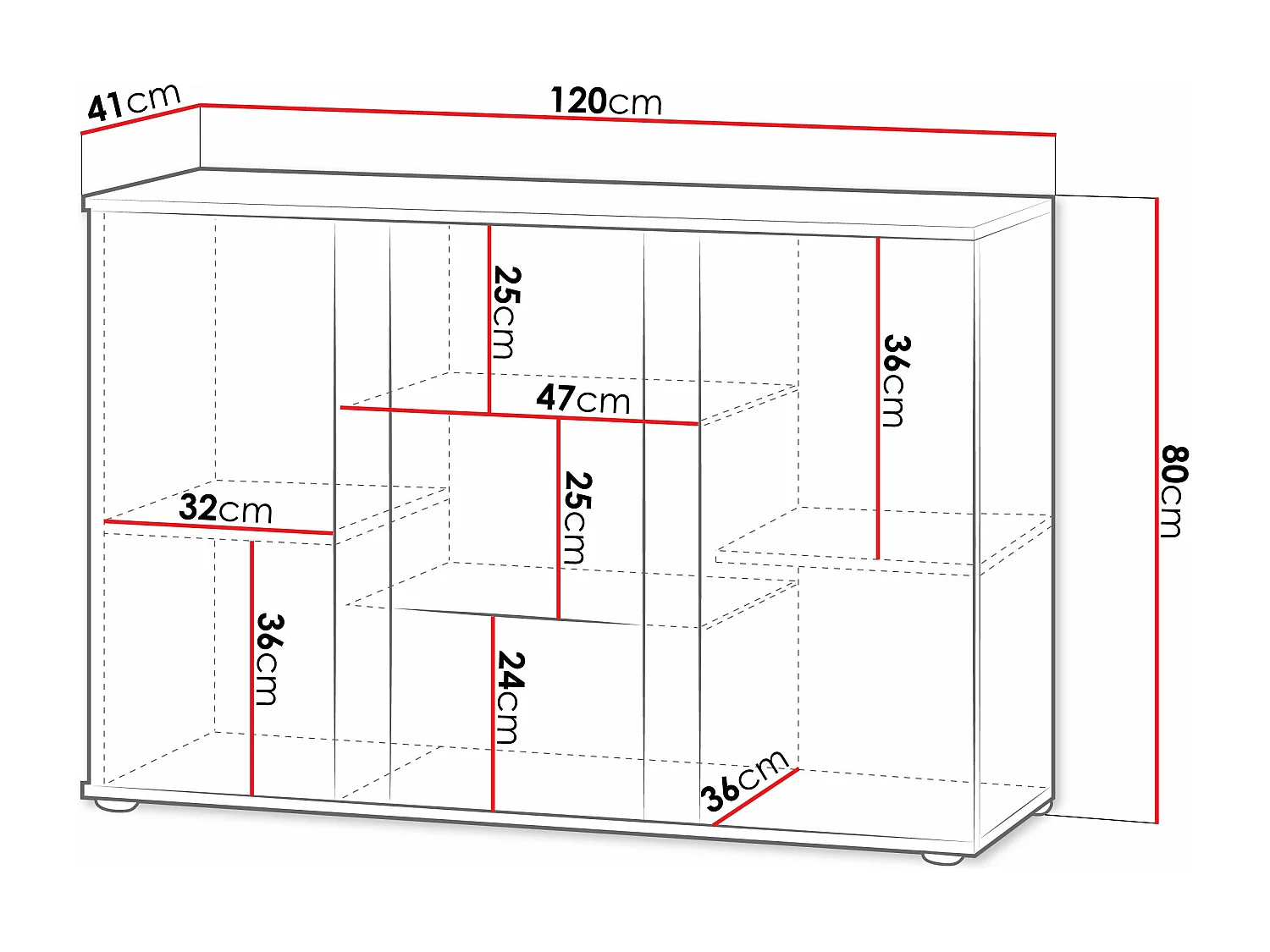Aparador Tornola 106, Negro brillante|Negro, 80x120cm, Número de puertas: 341cm