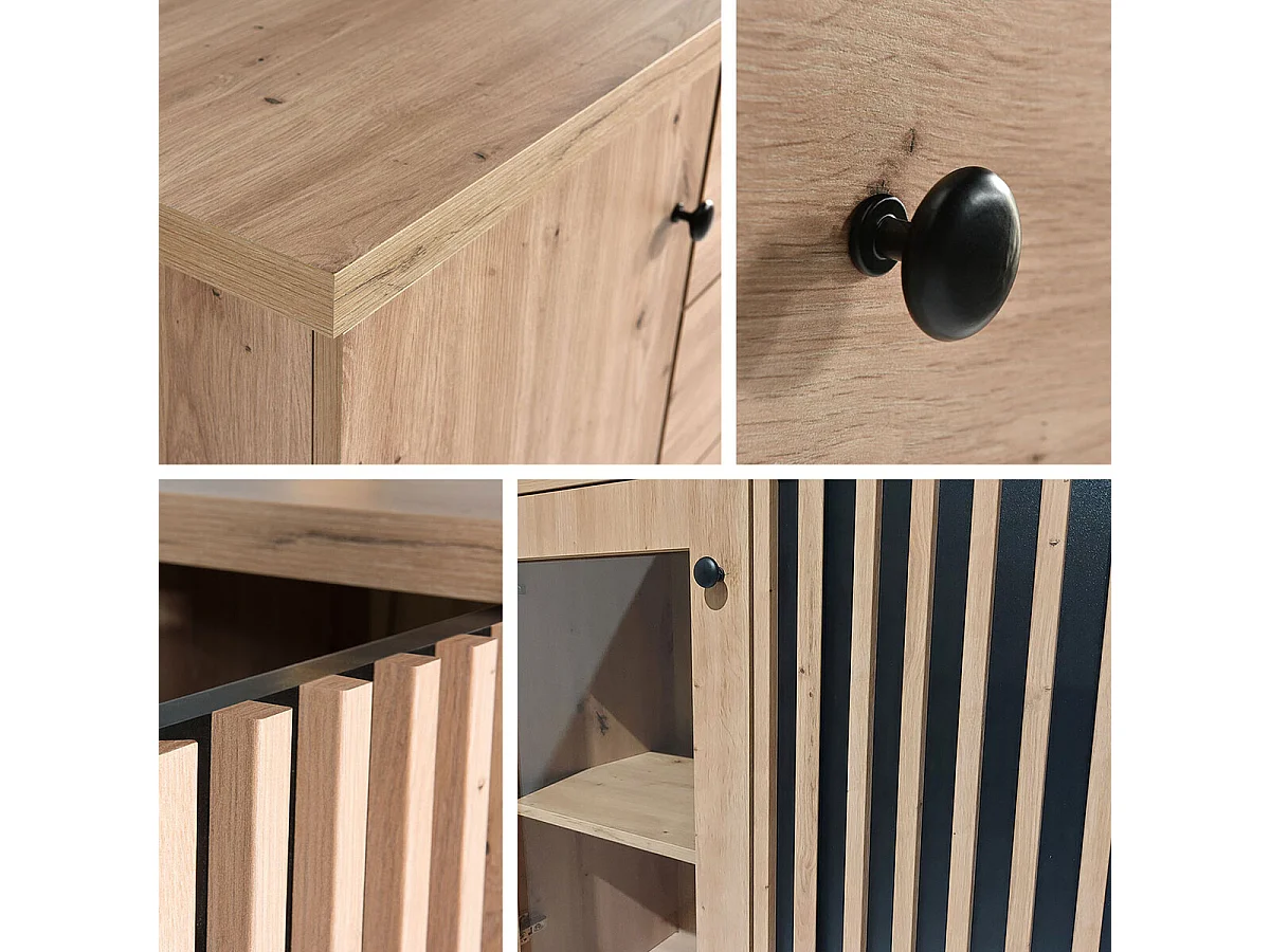 Vetrina Stanton H102, Nero|Rovere Artisan, Con porte, Il numero di porte: 2.00, 132x86cm