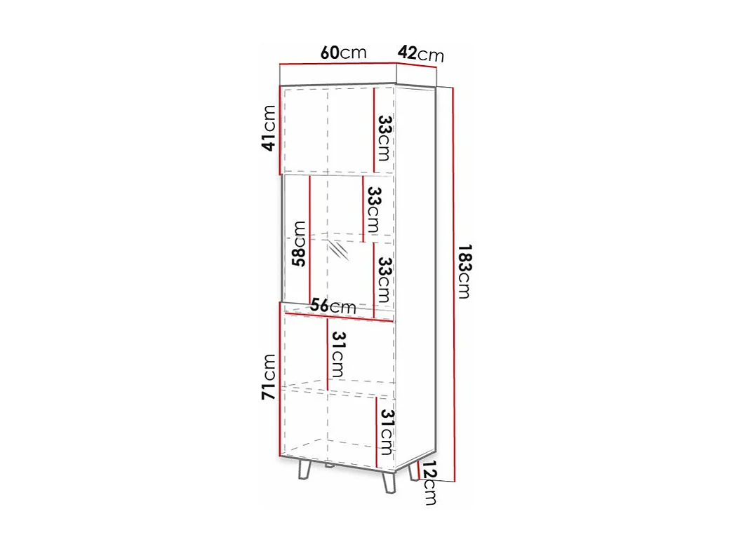Estante Remeta 105, Pode ser fechado, Vidro temperado, 183x60x42cm
