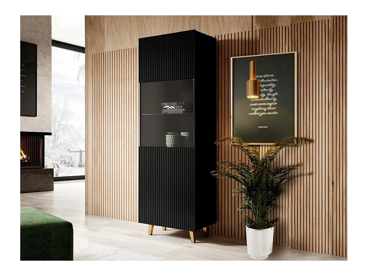 Étagère Levmari 108, Avec des portes|Fermé, Stratifié|Verre trempé|MDF, 182x60x40cm