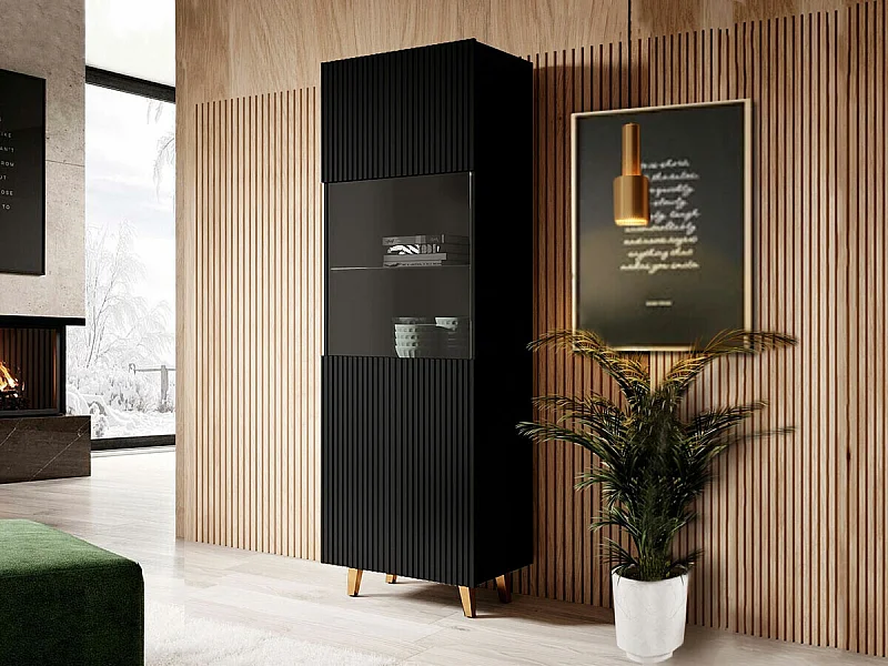 Estantería Levmari 108, Con puertas|Cerrable, Vidrio templado|MDF|Aglomerado laminado,