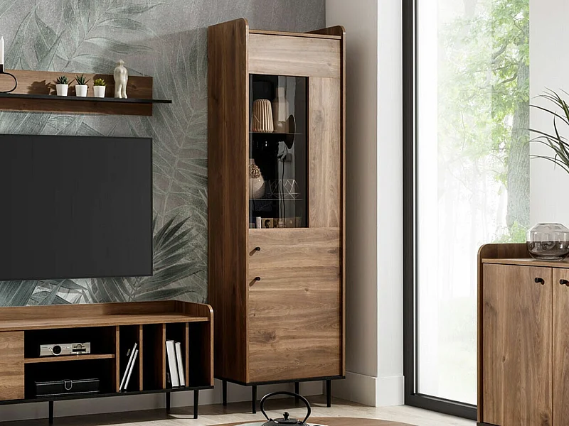 Estantería Ferenou 109, Con puertas|Cerrable, Vidrio templado|Aglomerado laminado, 200cm