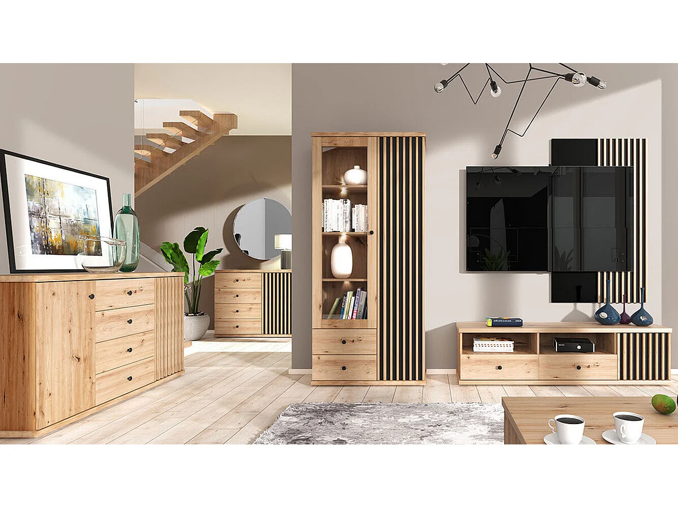 Étagère Venmava 101, Fermé|Avec tiroirs|Avec des portes, Verre trempé|Stratifié, 191x86cm