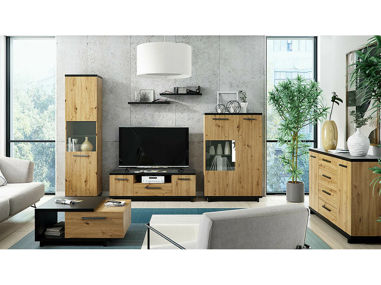 Estantería Morlira 110, Cerrable|Con puertas, Vidrio templado|Aglomerado laminado, 140cm