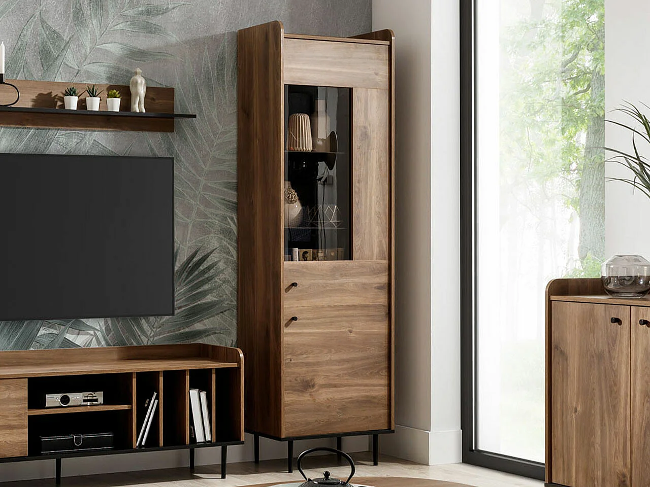 Estantería Ferenou 109, Con puertas|Cerrable, Vidrio templado|Aglomerado laminado, 200cm