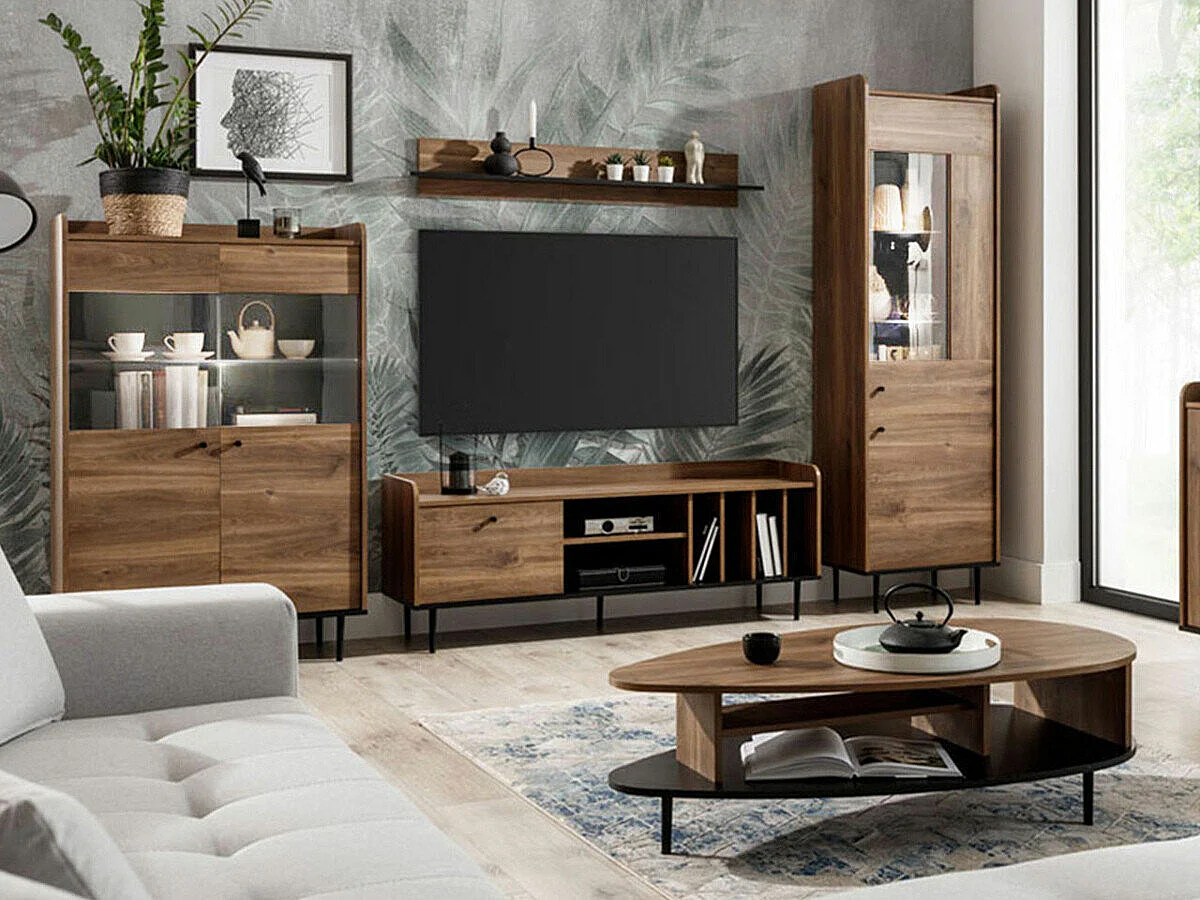 Estantería Ferenou 109, Con puertas|Cerrable, Vidrio templado|Aglomerado laminado, 200cm