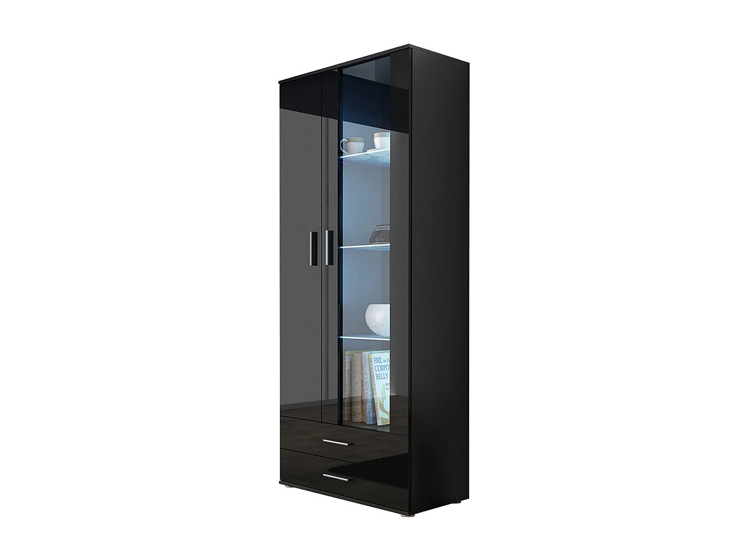 Estantería Tornola 105, Con puertas|Cerrable|Con cajones, Vidrio|Aglomerado laminado,