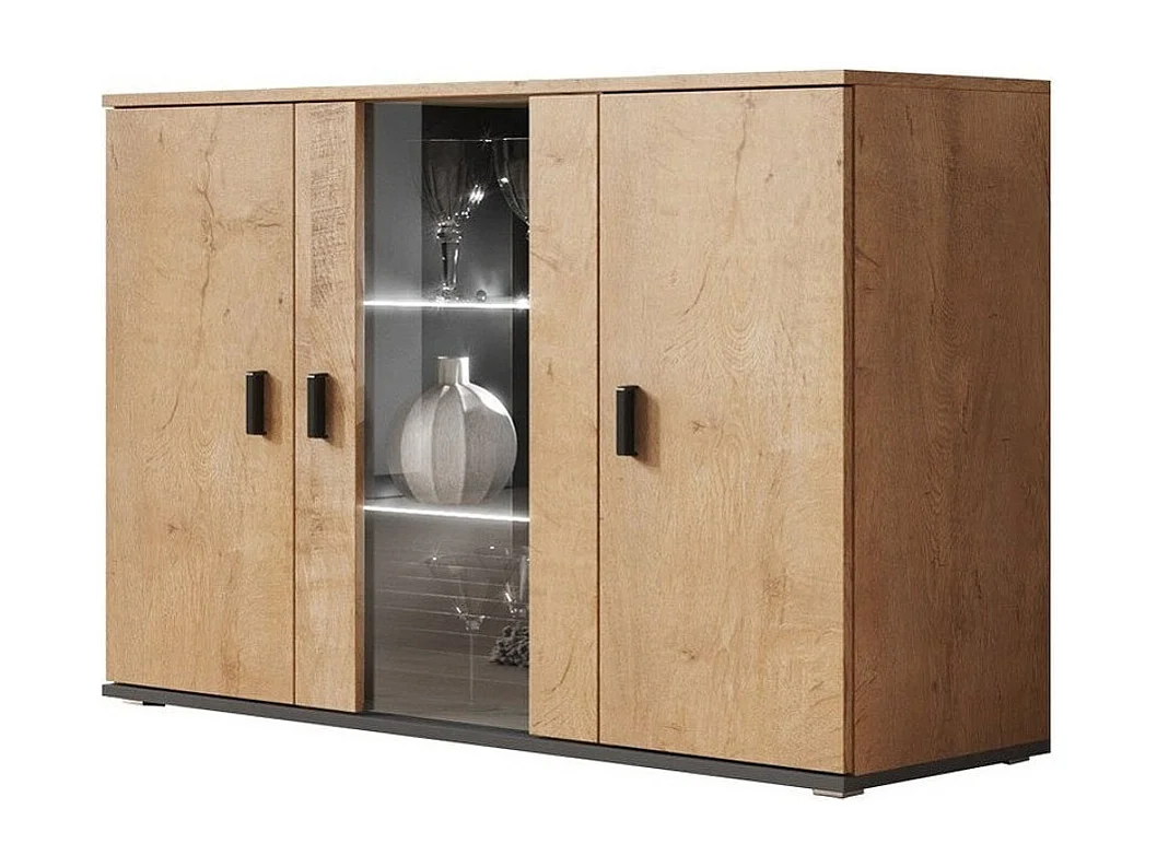 Buffet Tornola 106, Chêne de Lefkas|Noir, 80x120cm, Le nombre de portes: 341cm