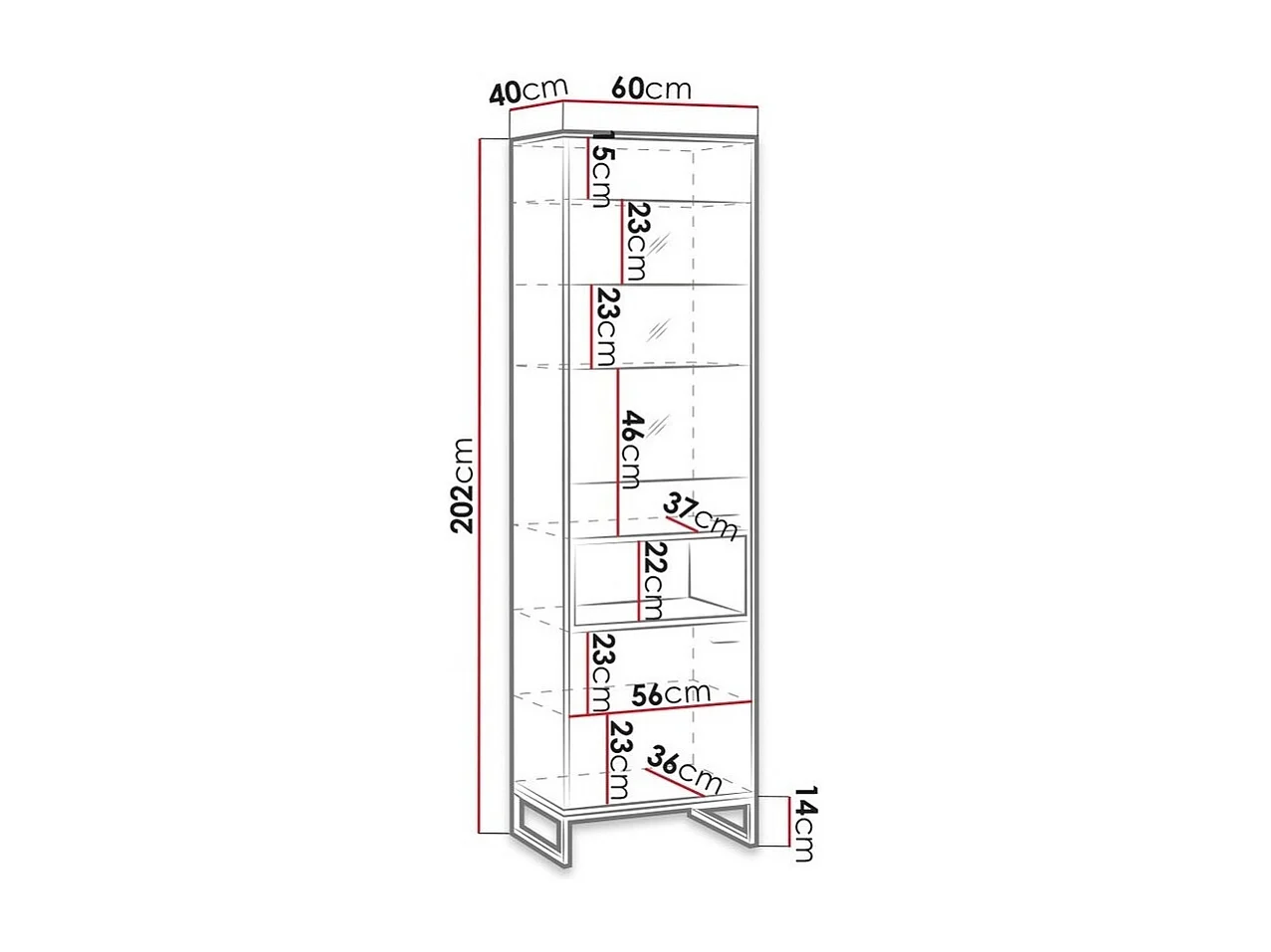 Estantería Baltesi 120, Con puertas|Cerrable, Vidrio templado|Aglomerado laminado, 202cm
