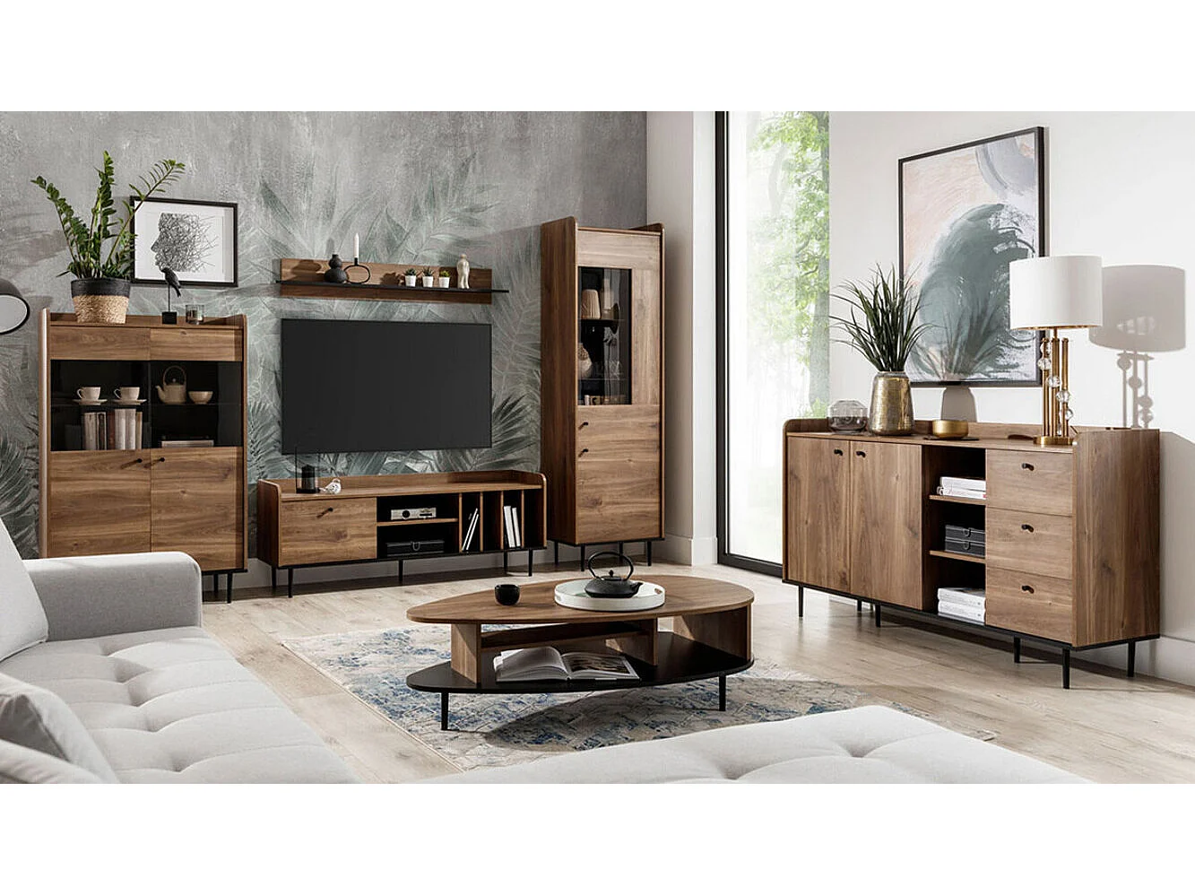 Estantería Ferenou 109, Con puertas|Cerrable, Vidrio templado|Aglomerado laminado, 200cm