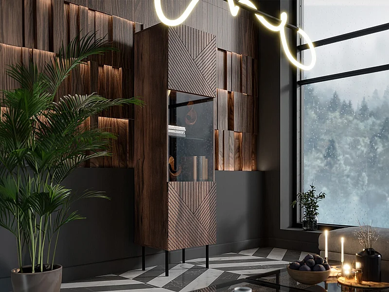 Scaffale Venophu 105, Con porte|Chiuso, 187x51x42cm, Noce