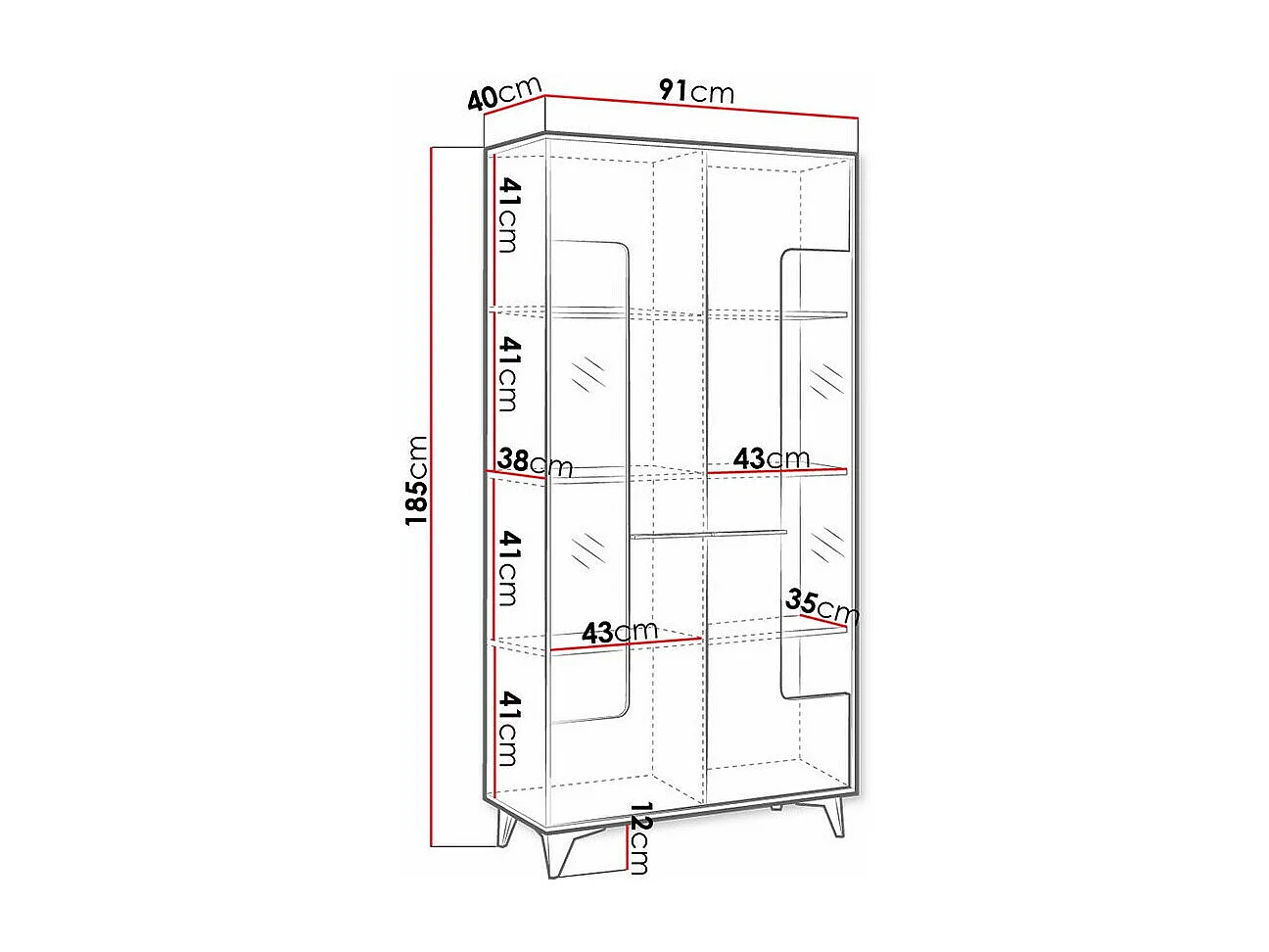 Estantería Avimora 106, Con puertas|Cerrable, Vidrio|Aglomerado laminado, 185x91x40cm