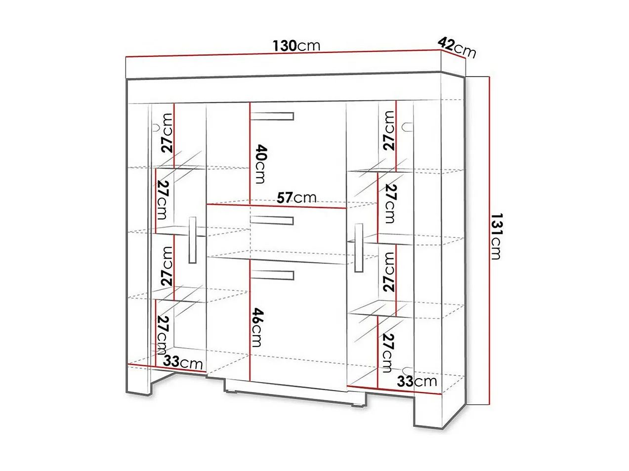 Cómoda Melfeli 104, Con cajones y puertas, Número de cajones: 3, 131x130x42cm