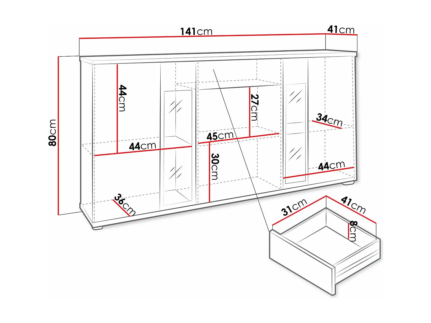 Commode Tucson 114, Chêne de Lefkas, Avec tiroirs et portes, Nombre de tiroirs: 1, 80cm