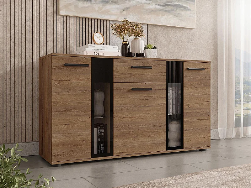 Commode Tucson 114, Chêne de Lefkas, Tiroirs et portes, Nombre de tiroirs: 1, 80x141x41cm