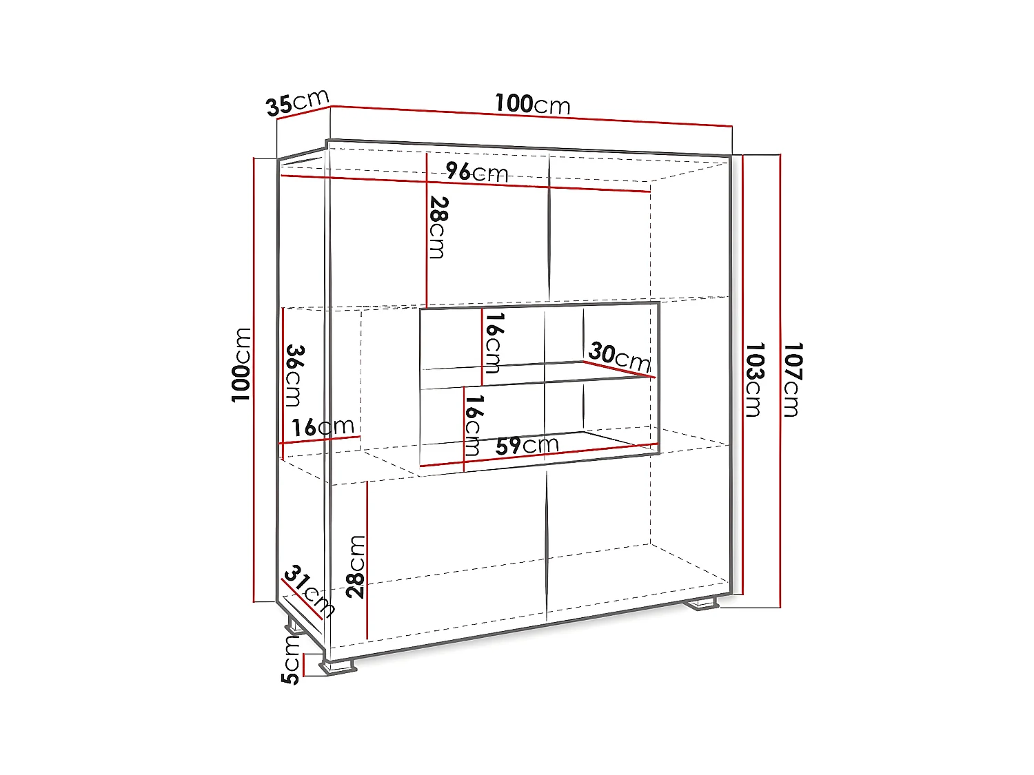 Expositor Tivdalu 100, Com portas, O número de portas: 2, 107x100x35cm