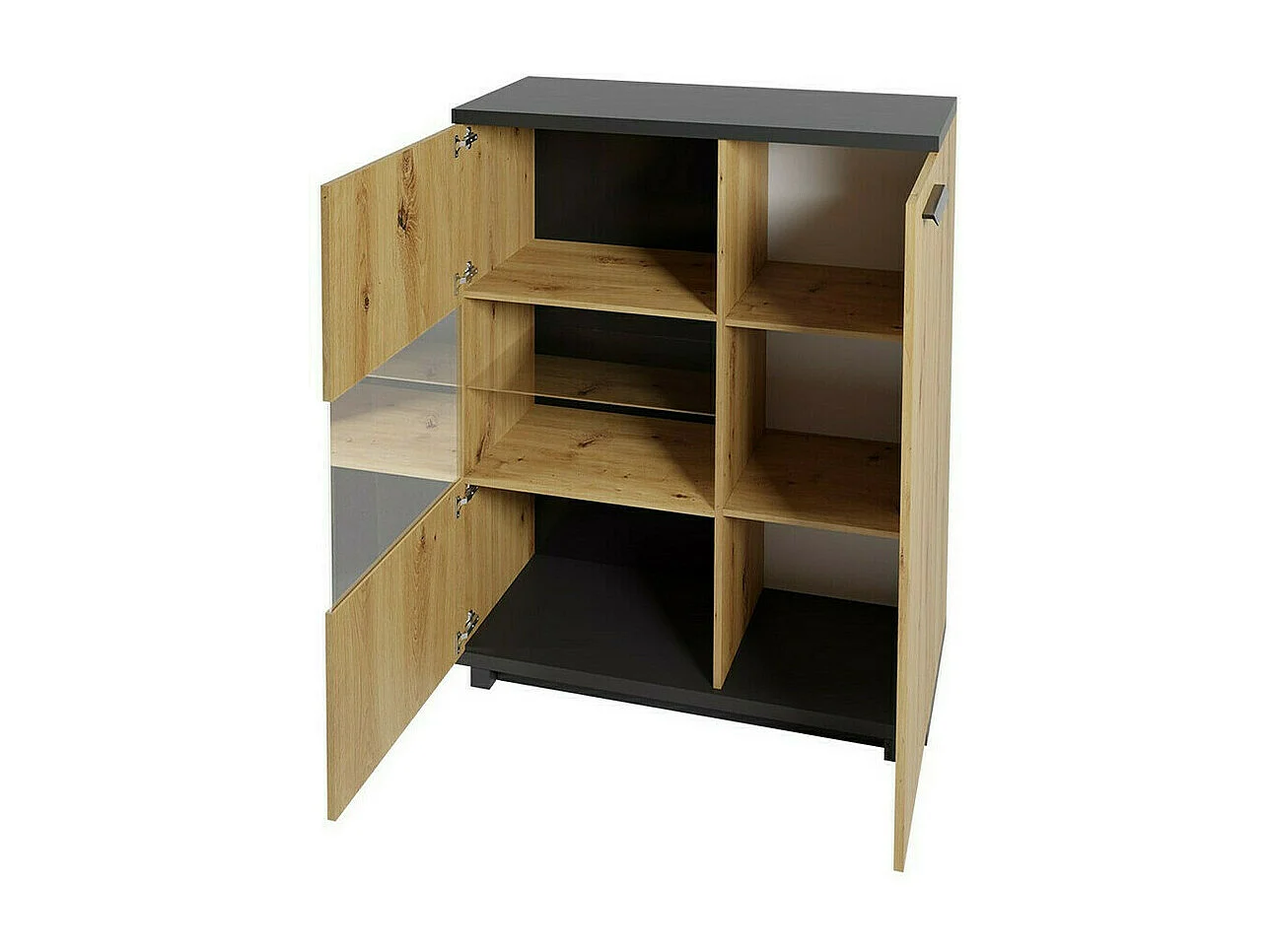 Estantería Morlira 110, Cerrable|Con puertas, Vidrio templado|Aglomerado laminado, 140cm