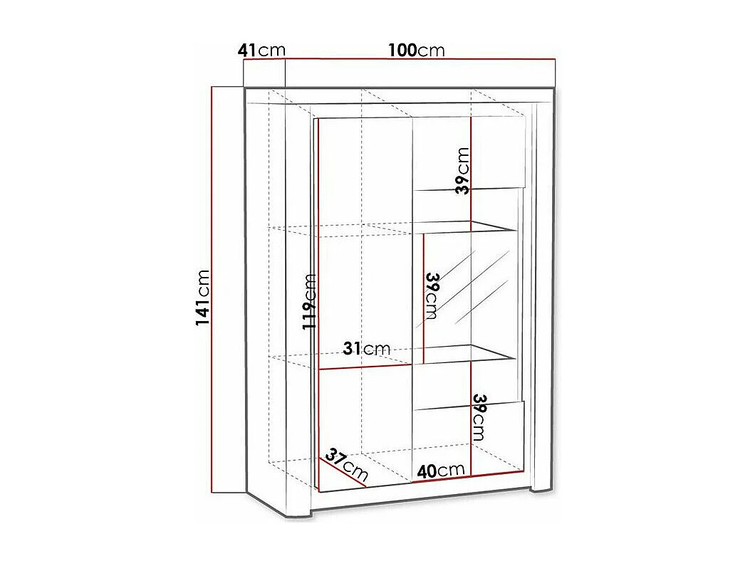 Étagère Etrmona 104, Avec des portes|Fermé, Verre trempé|Stratifié, 141x100x41cm