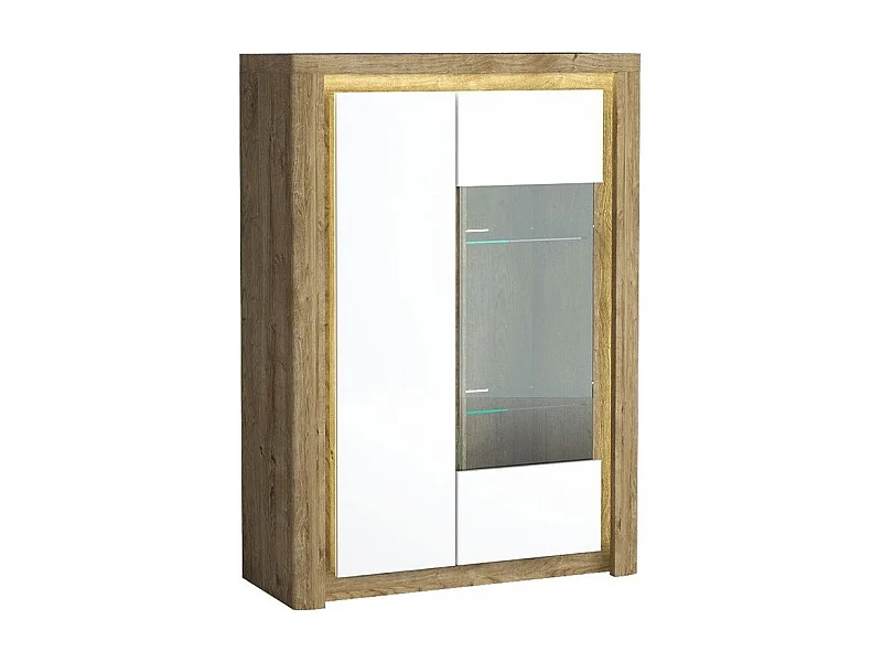 Étagère Etrmona 104, Avec des portes|Fermé, Verre trempé|Stratifié, 141x100x41cm