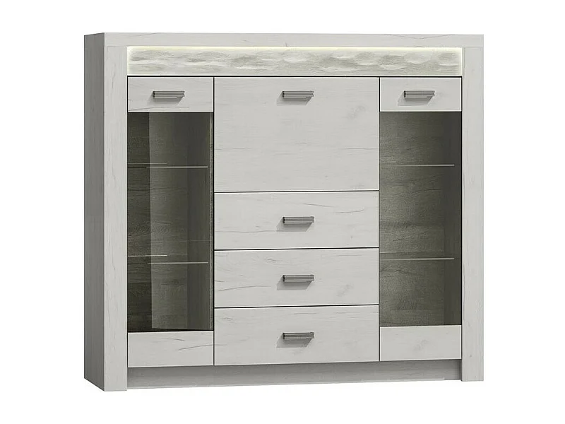 Commode Serfeno 105, Artisanat blanc, Tiroirs et portes, Nombre de tiroirs: 3, 122x137cm