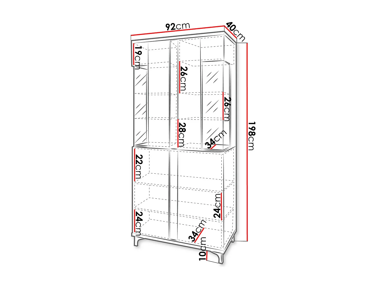 Estantería Livseri 116, Con puertas|Cerrable, Vidrio|Aglomerado laminado, 198x92x40cm