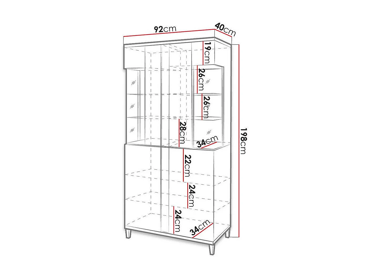 Estantería Livseri 116, Con puertas|Cerrable, Vidrio|Aglomerado laminado, 198x92x40cm