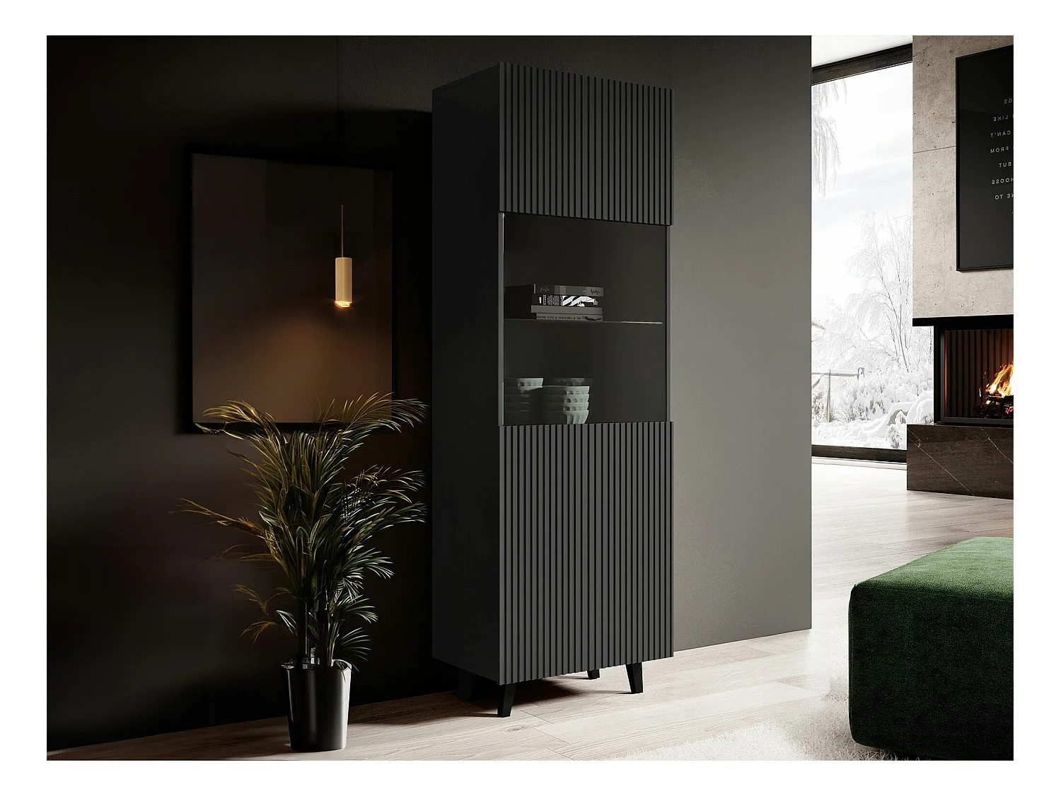Étagère Remeta 105, Fermé|Avec des portes, Stratifié|Verre trempé|MDF, 183x60x42cm