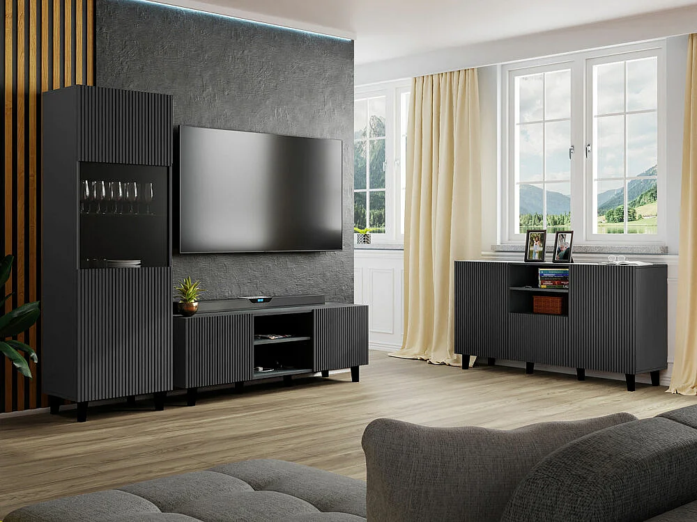 Étagère Remeta 105, Avec des portes|Fermé, MDF|Stratifié|Verre trempé, 183x60x42cm