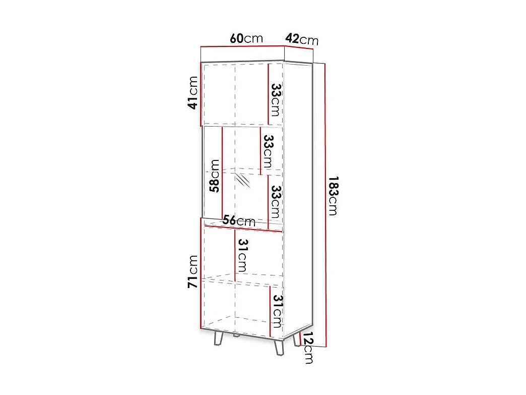 Étagère Remeta 105, Avec des portes|Fermé, MDF|Stratifié|Verre trempé, 183x60x42cm