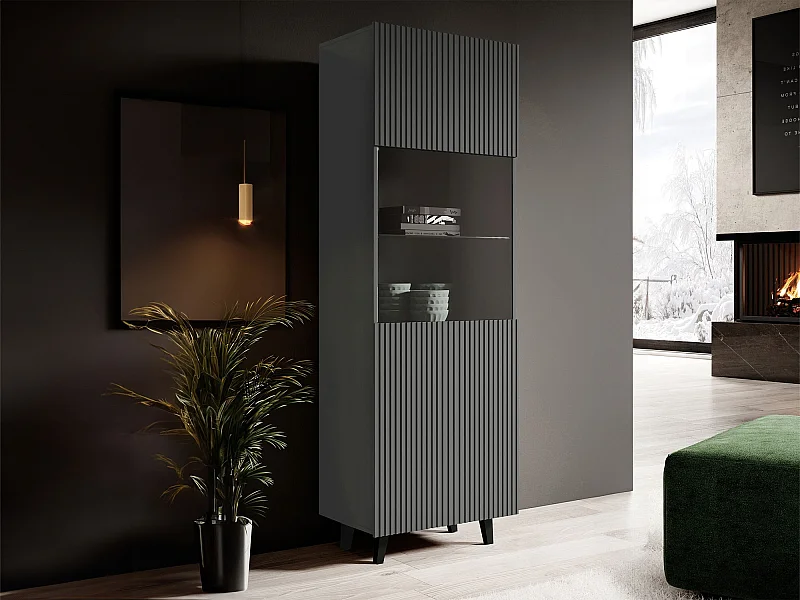 Étagère Remeta 105, Avec des portes|Fermé, MDF|Stratifié|Verre trempé, 183x60x42cm