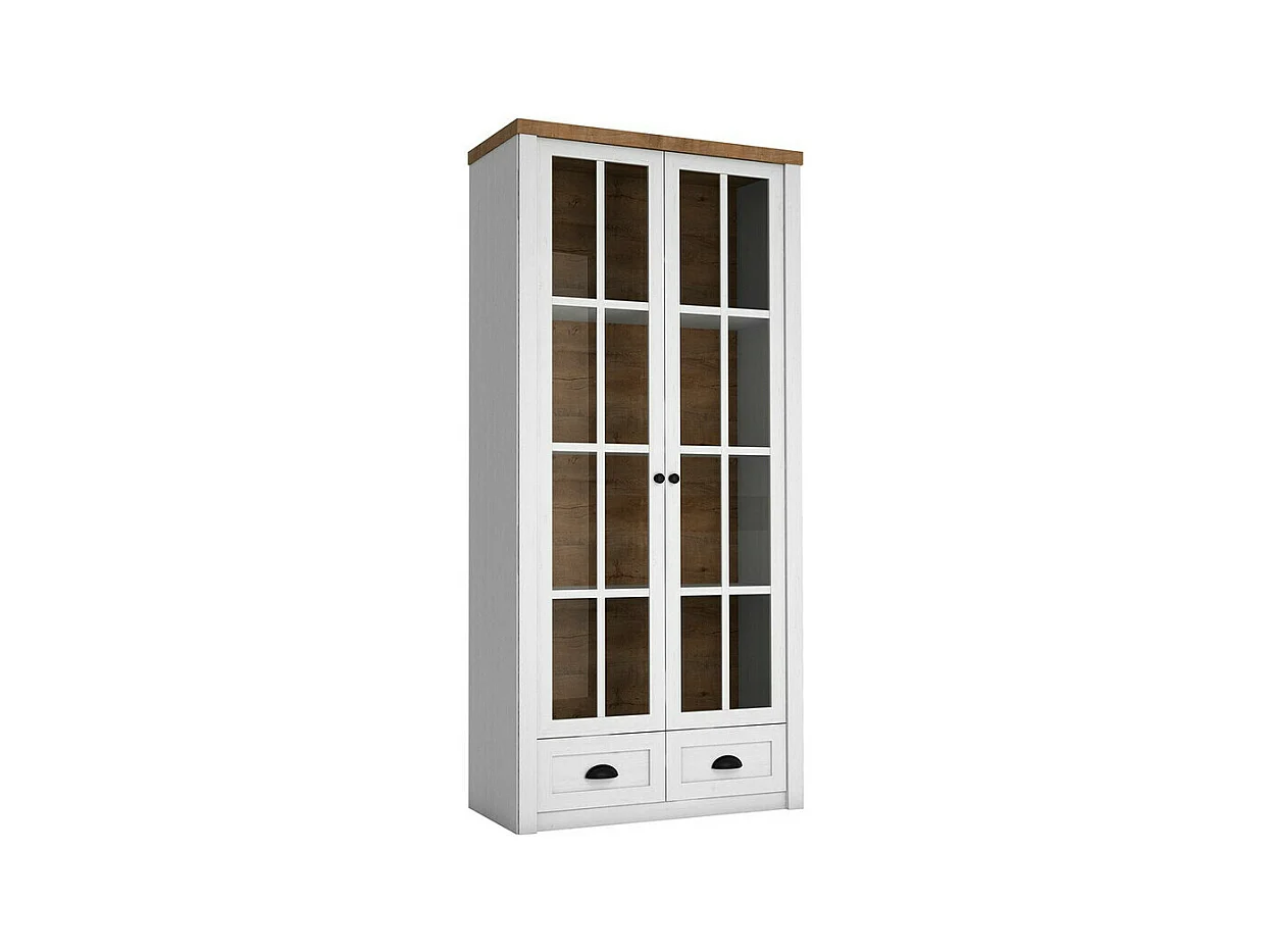 Étagère Ferdore 146, Fermé|Avec tiroirs|Avec des portes, Stratifié|Verre|MDF, 198x90x43cm