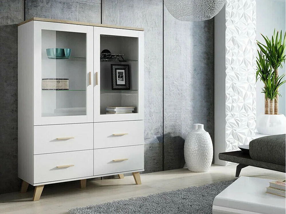 Scaffale Larfloi 110, Con cassetti|Con porte|Chiuso, Vetro temperato|Truciolare laminato