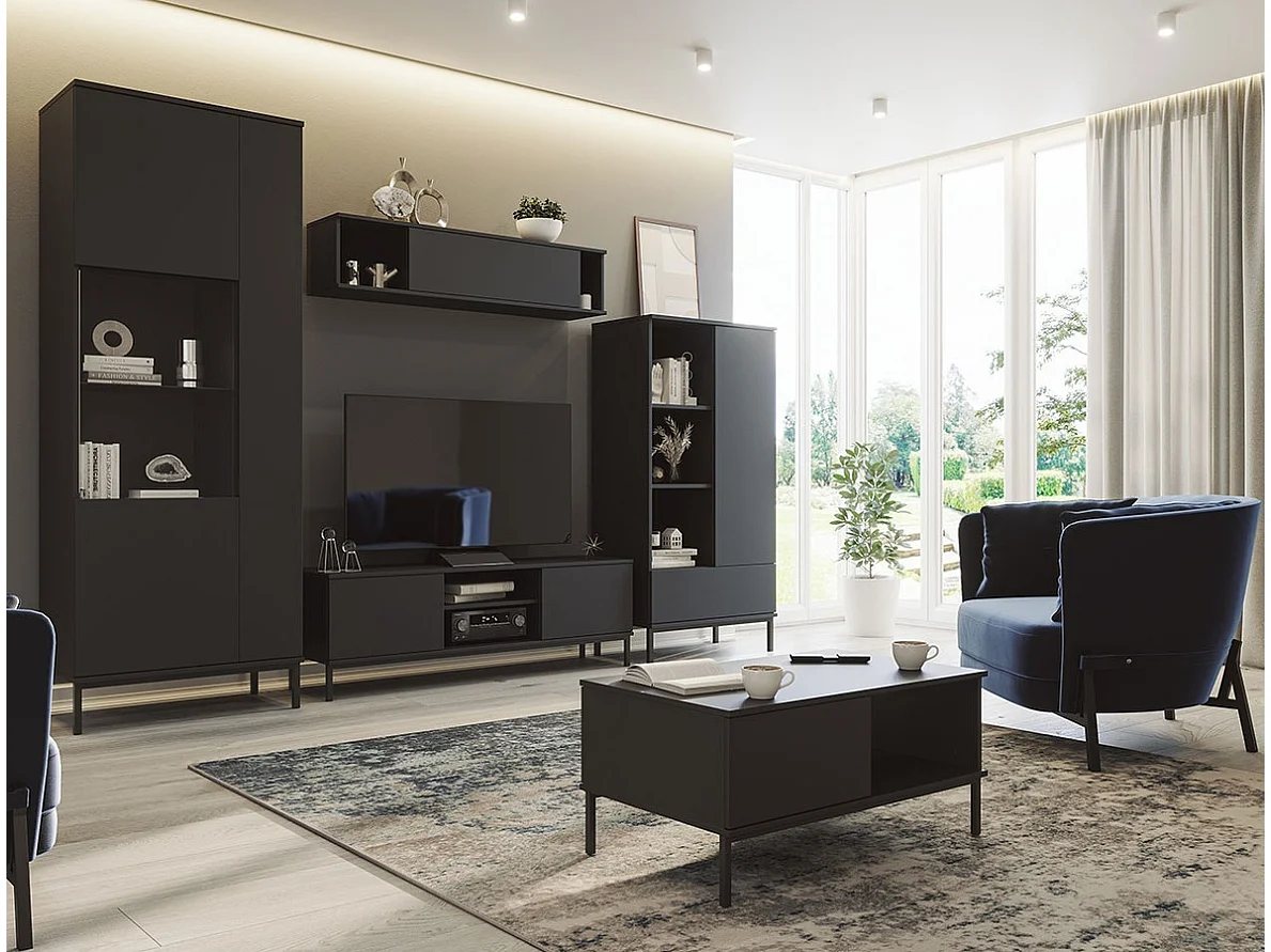 Estantería Lomsore 106, Cerrable|Con puertas, Vidrio|Aglomerado laminado, 190x70x41cm