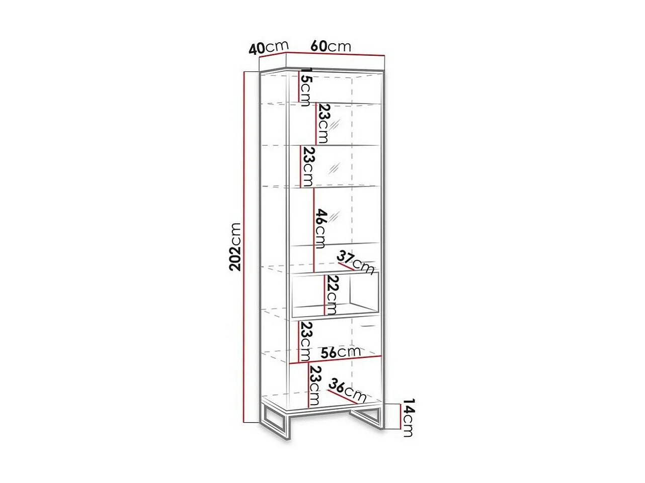Estantería Baltesi 120, Con puertas|Cerrable, Vidrio templado|Aglomerado laminado, 202cm