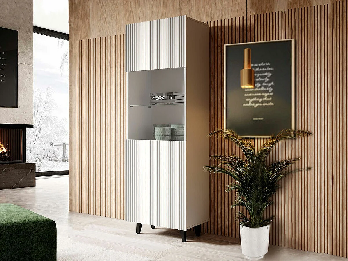 Estantería Levmari 108, Con puertas|Cerrable, Vidrio templado|MDF|Aglomerado laminado,