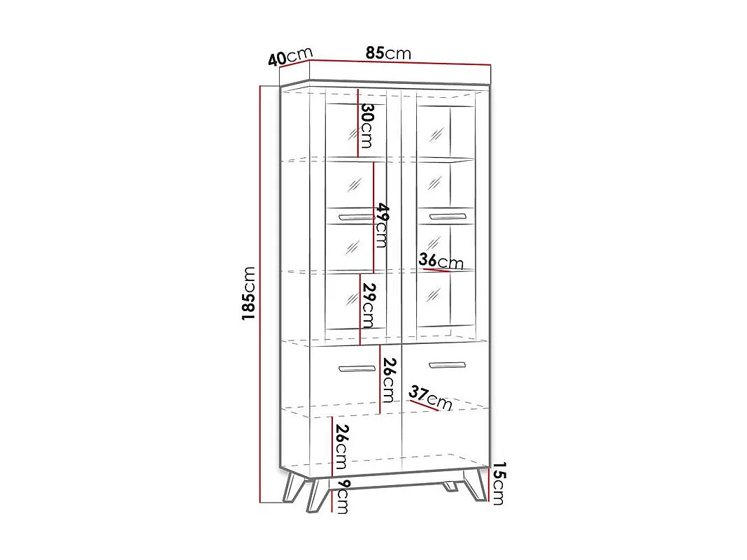 Étagère Sorvera 117, Fermé|Avec des portes, Stratifié|Verre, Le nombre de portes: 4, 85cm