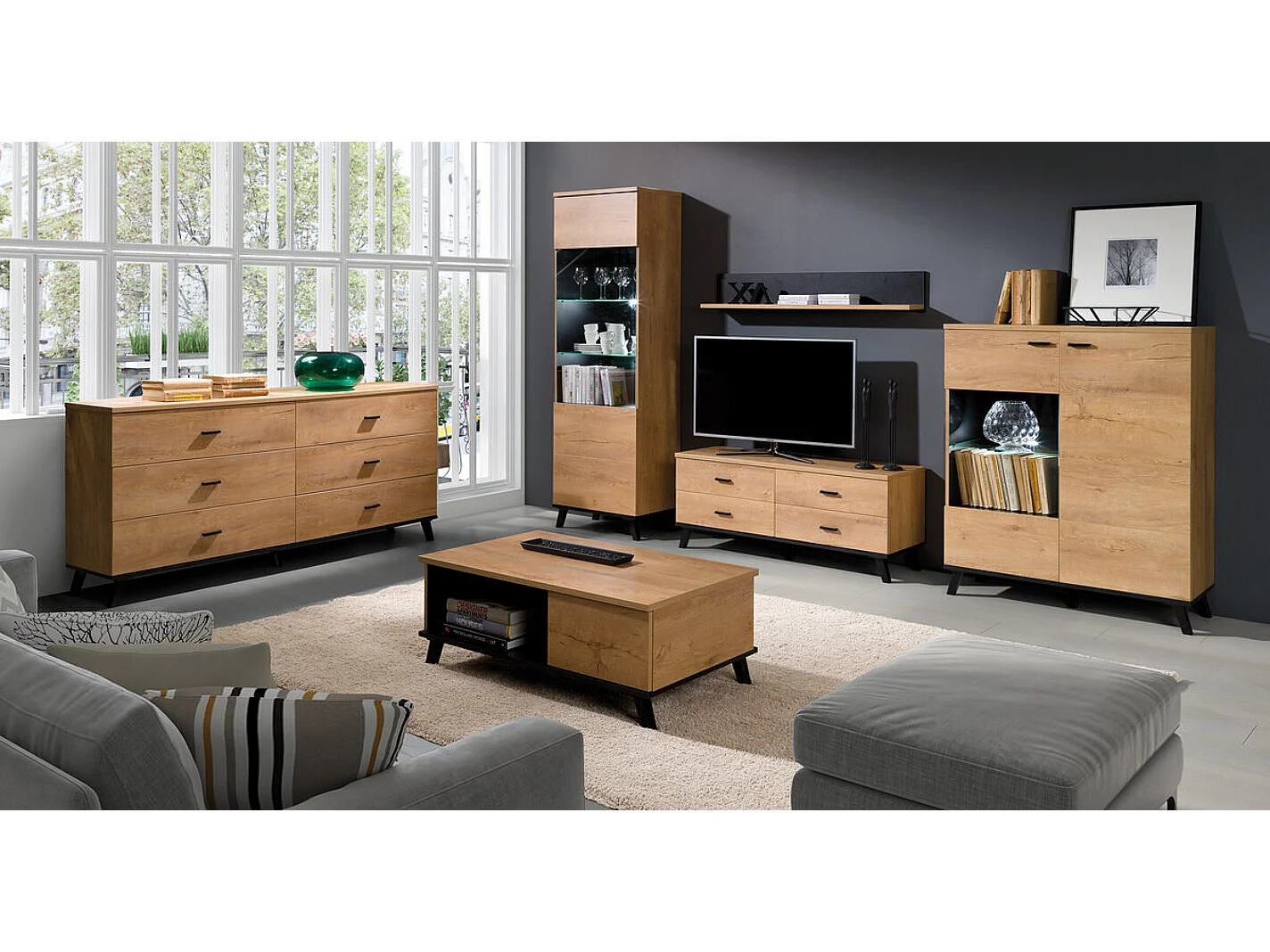 Aparador Talsere 103, Roble de lefkada|Negro, 121x101cm, Número de puertas: 240cm