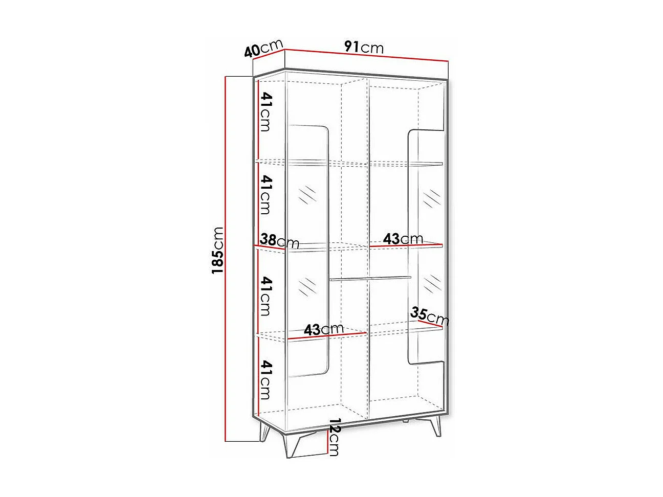 Étagère Avimora 106, Avec des portes|Fermé, Stratifié|Verre, Le nombre de portes: 2, 91cm