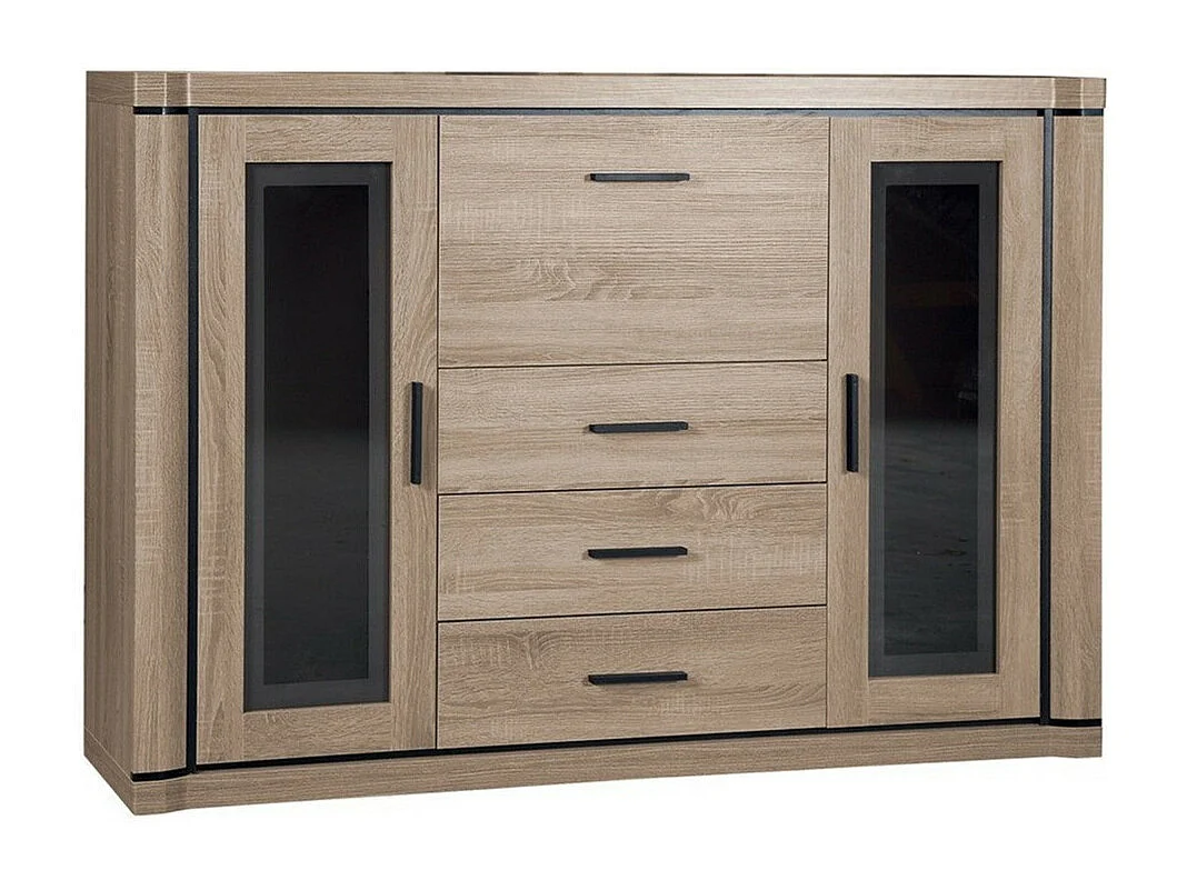 Cómoda Lorelie 106, Roble Sonoma, Con cajones y puertas, Número de cajones: 3, 111x157cm