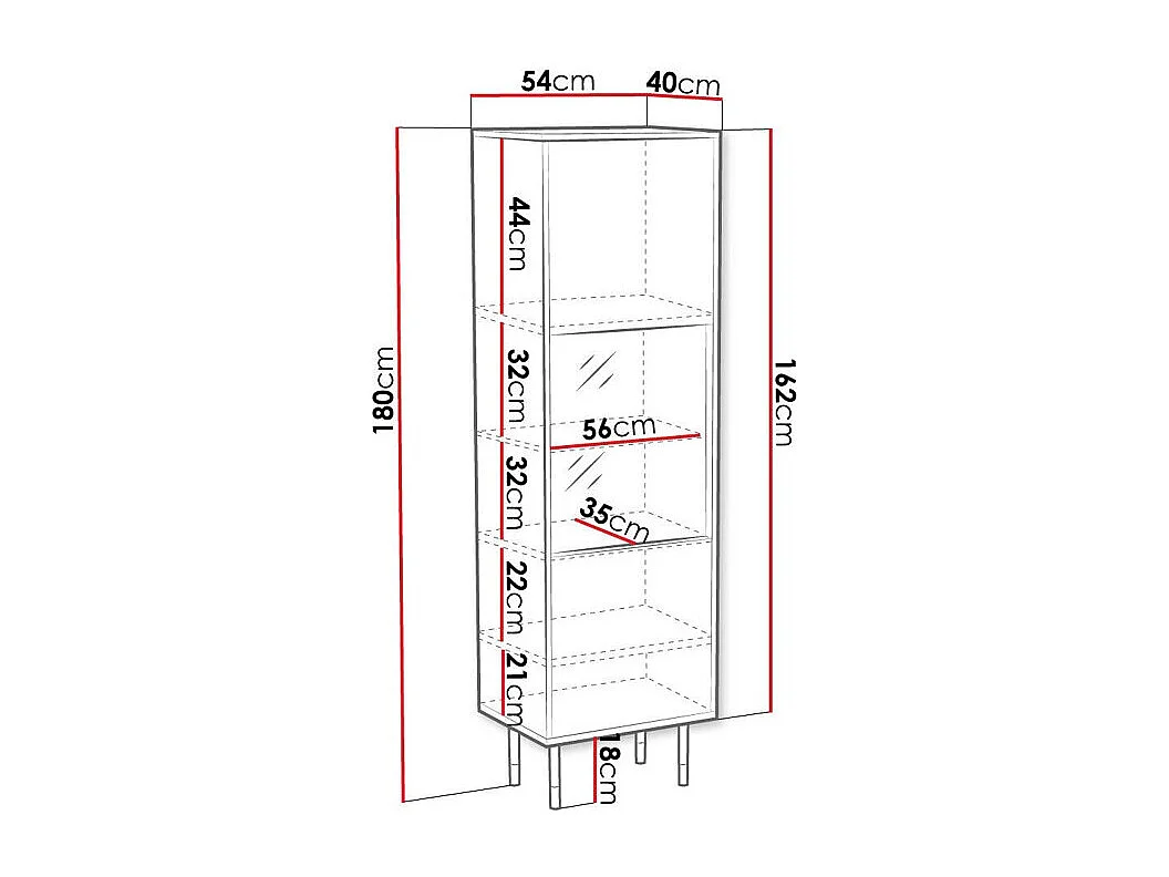 Estantería Elmteo 105, Con puertas|Cerrable, Vidrio templado|MDF|Aglomerado laminado,