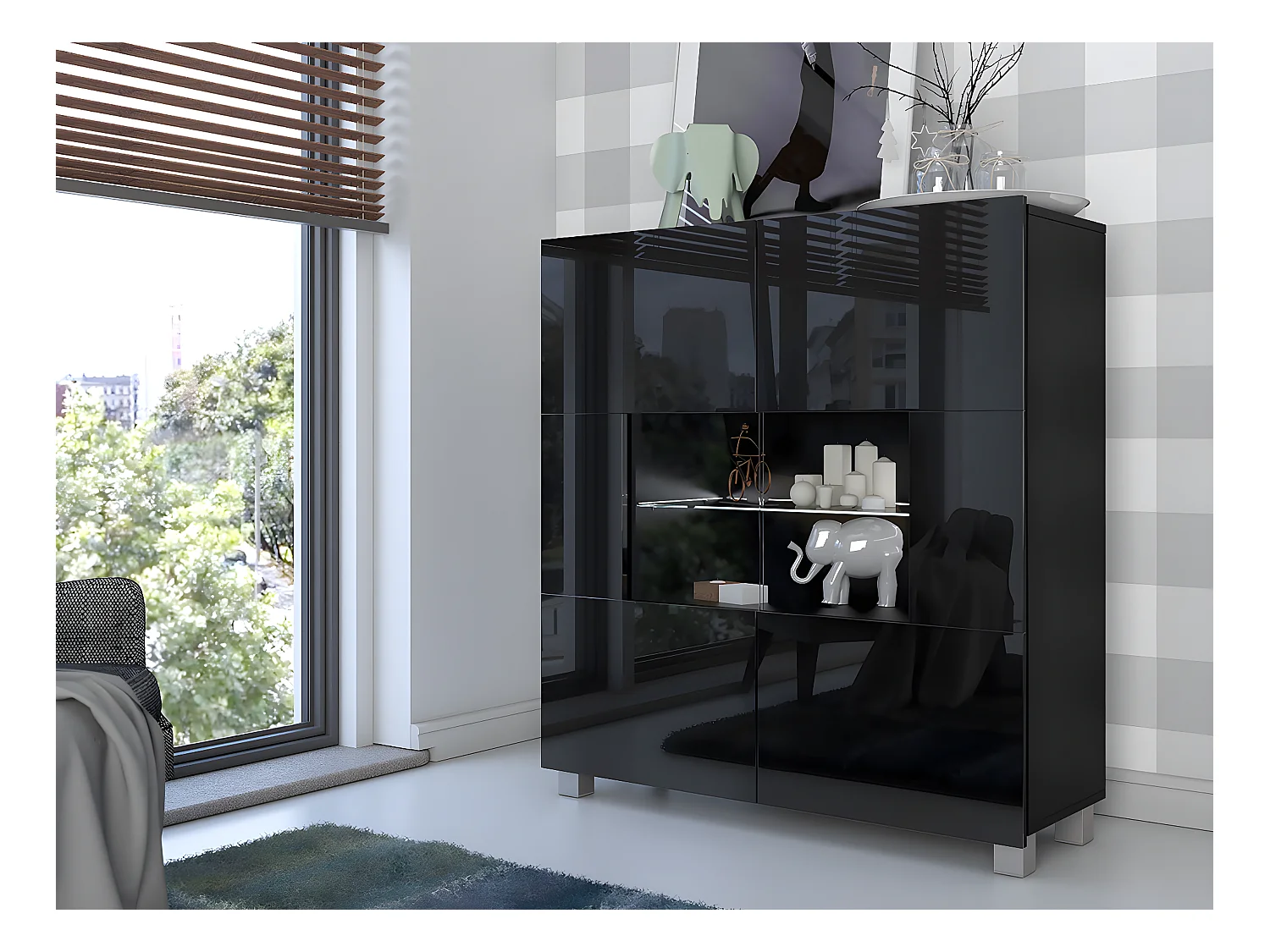 Buffet Tivdalu 100, Noir brillant|Noir, 107x100cm, Le nombre de portes: 235cm