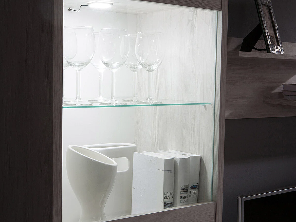 Estantería Fivelbo 113, Cerrable|Con puertas, Vidrio|Aglomerado laminado, 200x50x40cm