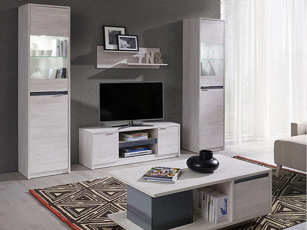 Estantería Fivelbo 113, Cerrable|Con puertas, Vidrio|Aglomerado laminado, 200x50x40cm