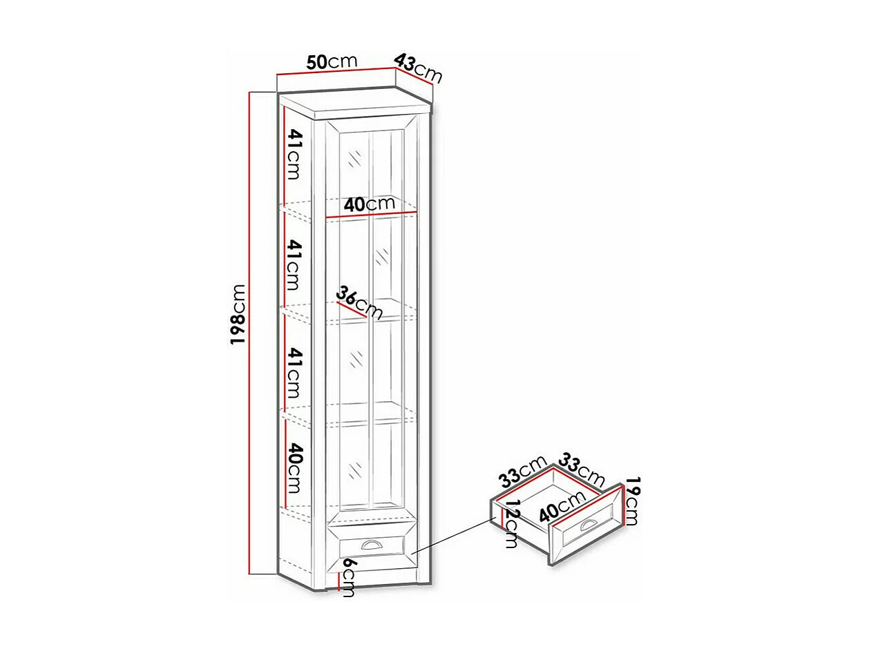 Estantería Ferdore 147, Cerrable|Con cajones|Con puertas, Vidrio|MDF|Aglomerado laminado