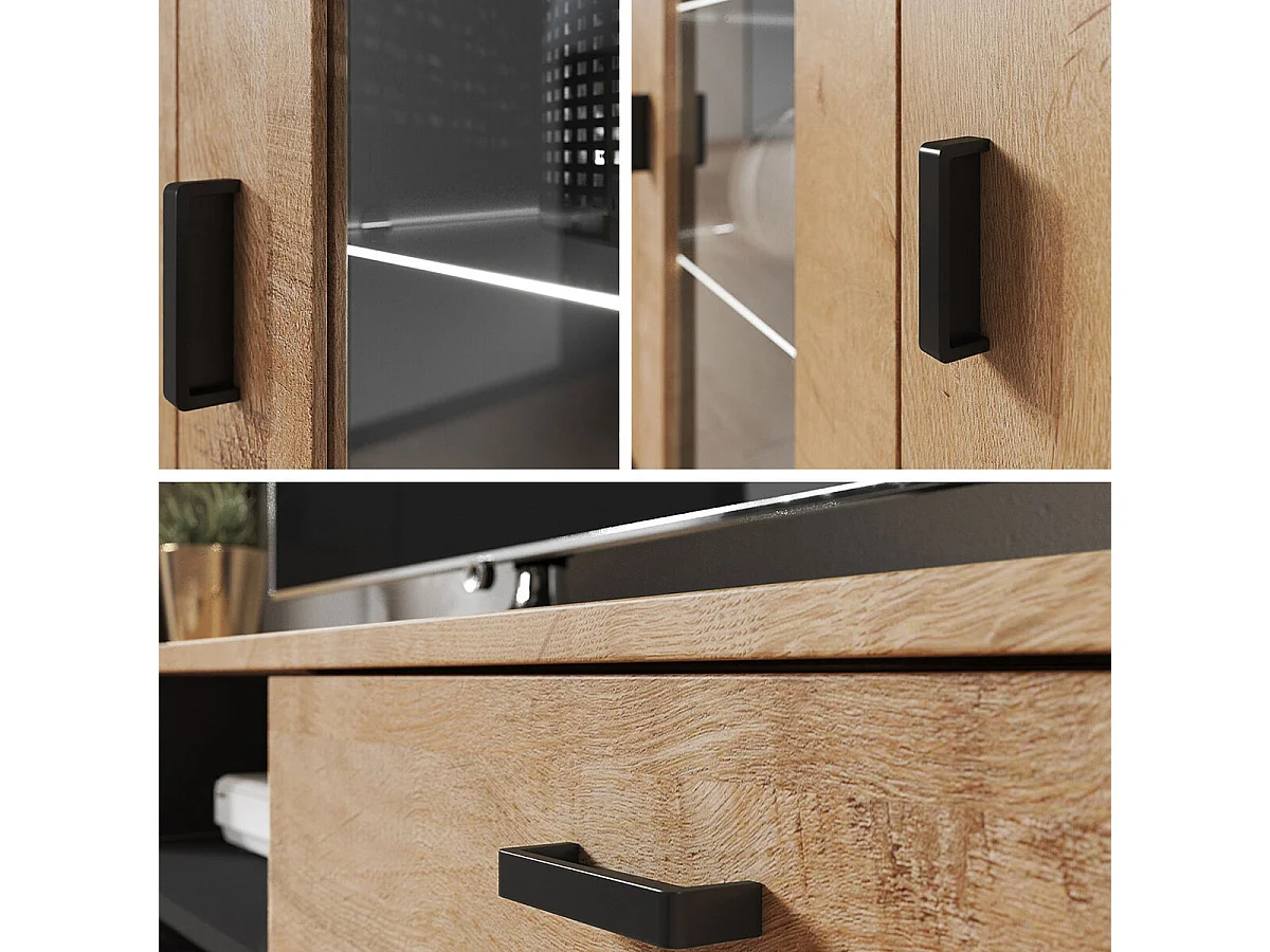 Buffet Tornola 106, Noir|Chêne de Lefkas, 80x120cm, Le nombre de portes: 341cm